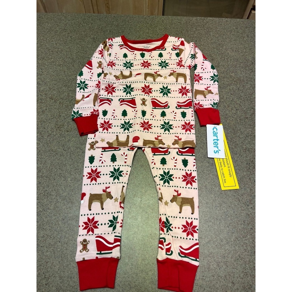 Christmas Carter's NWT‎ pink long sleeve/pants pajama set 2T trees/candy canes